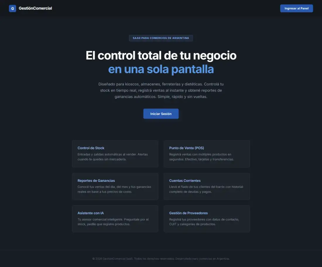 Sitio de GestiónComercial: SaaS de stock y ventas para PyMEs